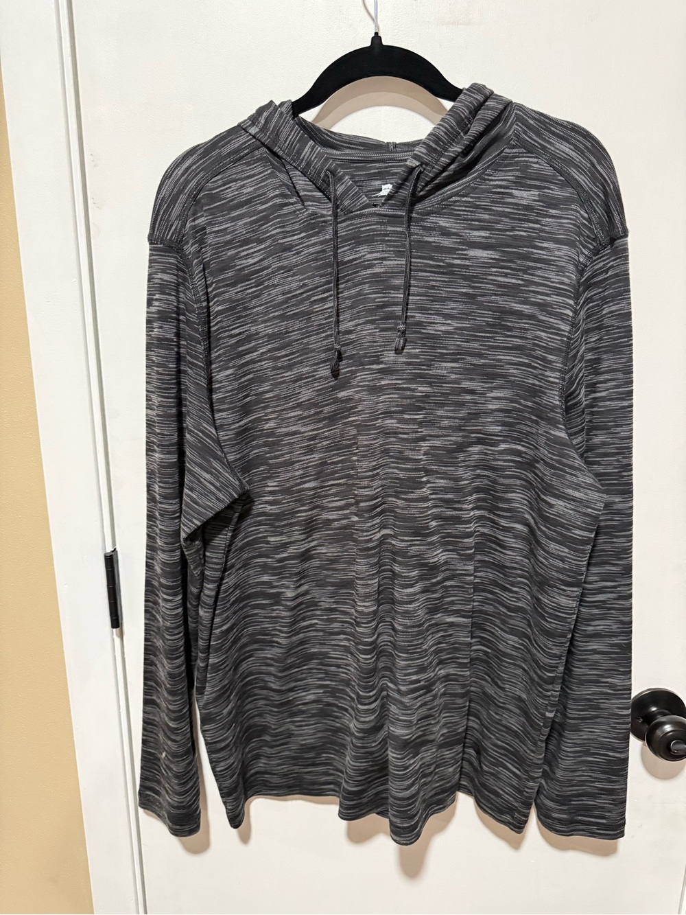 Men's Gray Space-Dye Hooded Long Sleeve Shirt-#1477